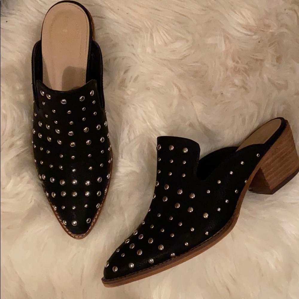 Black studded mules